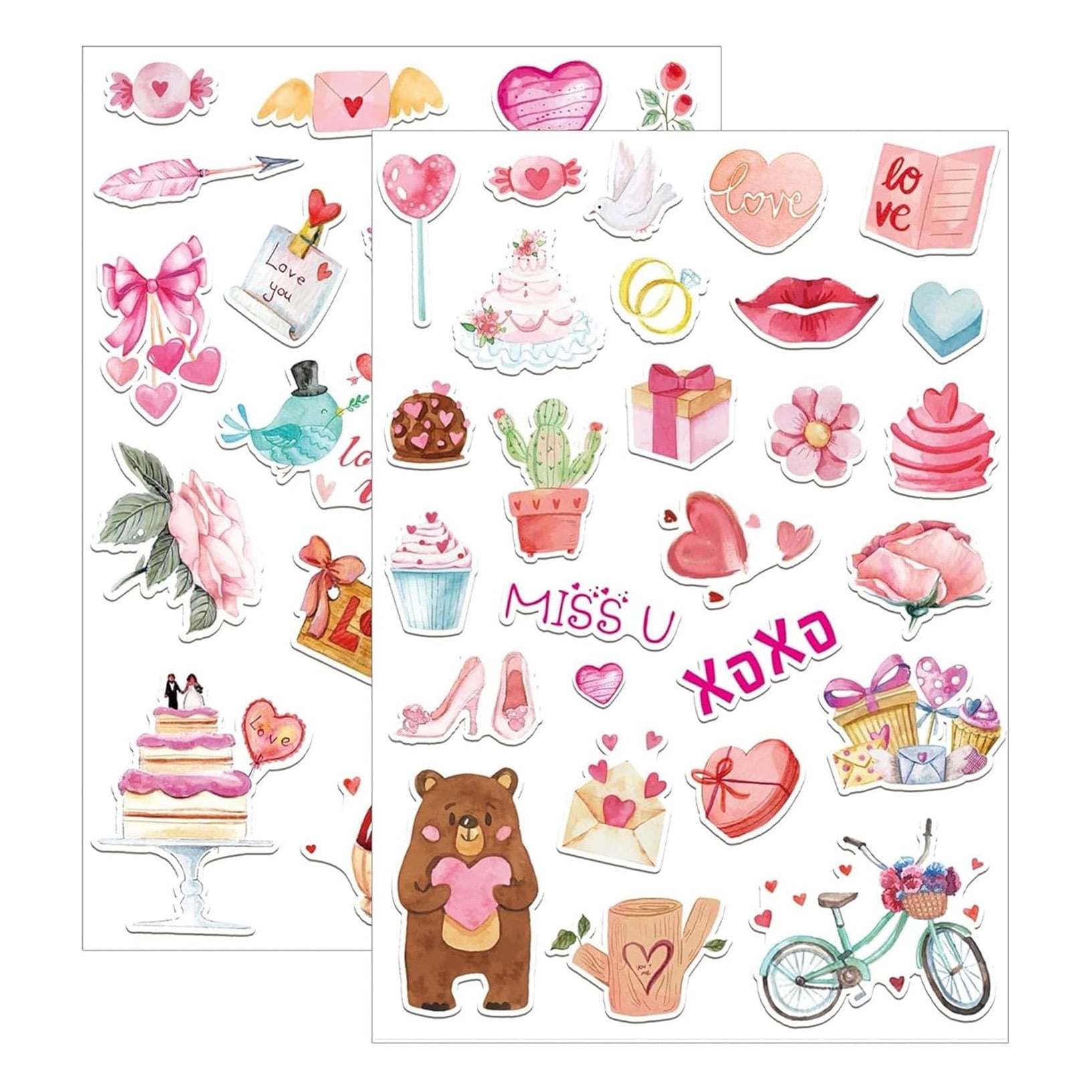 Valentine's Day Love Stickers 2 Sheet Romantic Happy Valentine's Sticker Self-Adhesive Love Decoration Labels