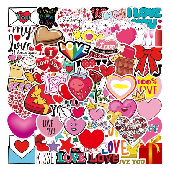 Valentine's Day Love Stickers 53-Pack - Heart & Love Themed Decorative Stickers For Diy Crafts Party Decorations Greeting Cards Gift Wrapping - For Couples Friends Romantic