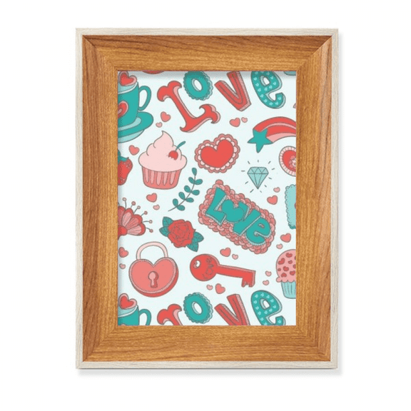 Valentine's Day Love Strawberry Heart Desktop Wooden Photo Frame Display Picture Art Painting Multiple Sets