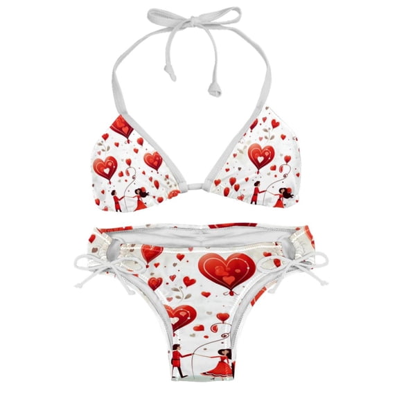 Valentine's Day Love Stylish Bikini Set with Detachable Sponge and Adjustable Strap, Two-Pack Swim Suits for Beach and Pool Parties