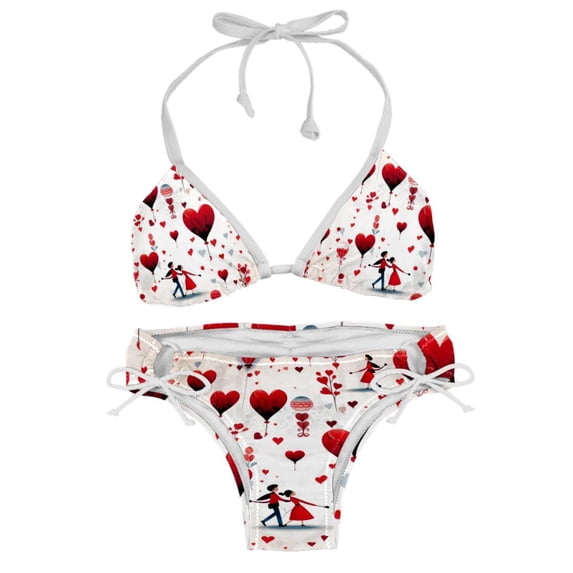 Valentine's Day Love Swim Wear Bikini Set with Detachable Sponge & Adjustable Strap, Two-Pack for Versatile Swimming Suit Styles