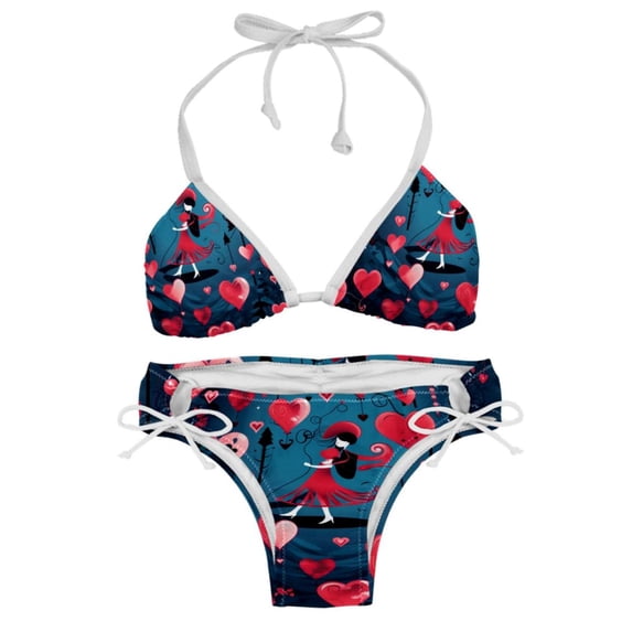 Valentine's Day Love Swimsuit Women Bikini Set Two-Pack Detachable Sponge Adjustable Strap for Swimming Suits Beachwear