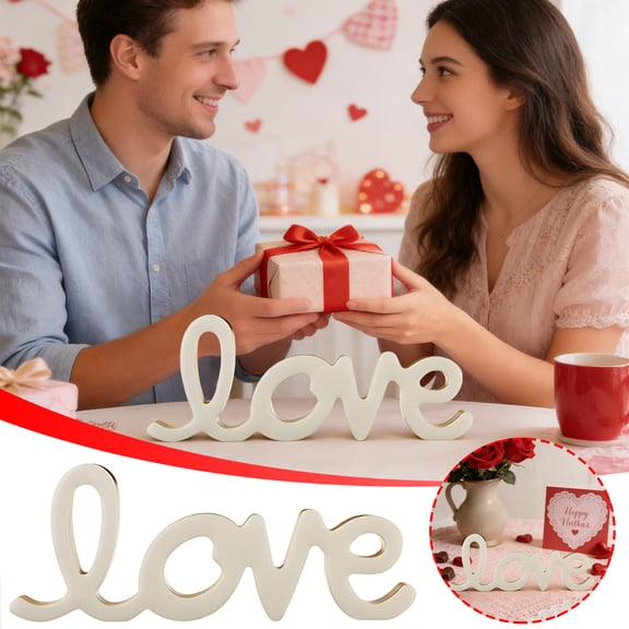 Valentine's Day Love Tabletop Decoration, Cream Script Ornament for Home Office Desktop Display, Romantic Holiday Decor for Party Table Wedding and Gift for Loved Ones