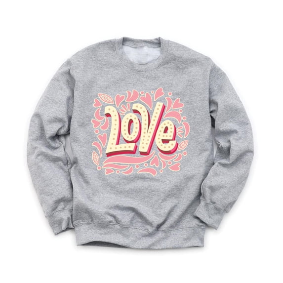 Valentine's Day Love Unisex Gray Sweatshirt Hearts Design Holiday Sweater