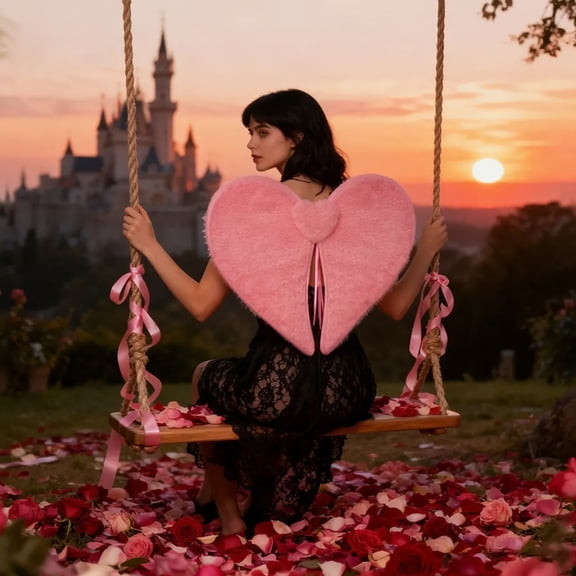 Valentine's Day Love Wing Decoration - Lightweight Durable Party Stage Prop for Celebrations, Romantic Heart-Wing Design for Photo Booths, Home Decor, Perfect for Couples' Parties, 19.09*17.32in, B