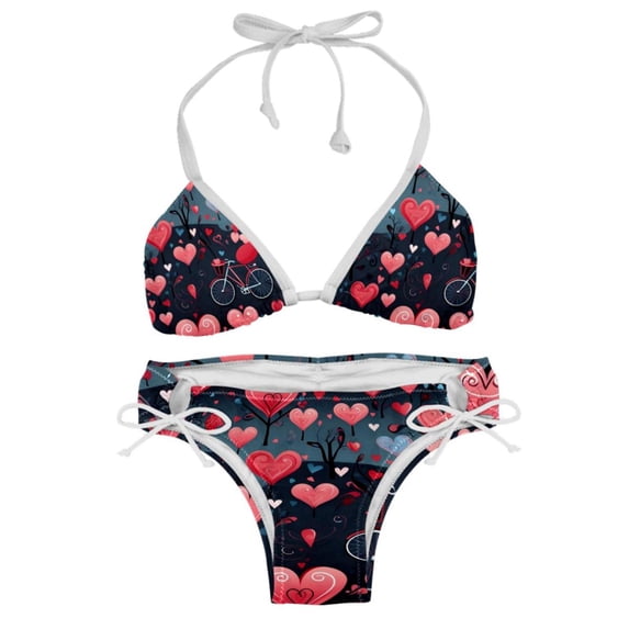 Valentine's Day Love Women's Detachable Sponge Adjustable Strap Bikini Set 2-Pack for Beach and Pool Parties