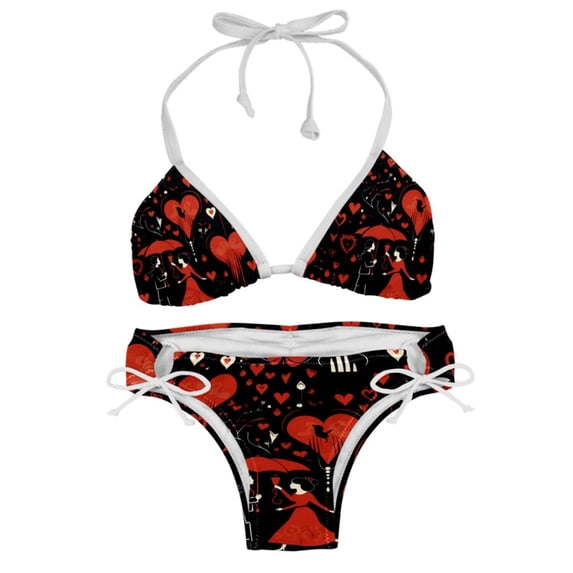 Valentine's Day Love Women's Swimsuit Bikini Set, Detachable Sponge, Adjustable Strap, Two-Pack, Beach & Pool Ready