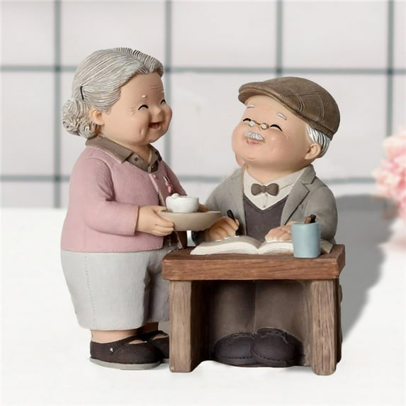 Valentine's Day Loving Elderly Couple Figurines, Old Married Couple Figure,Resin Husband and Wife Statue Grandparents Figure Collectibles for Christmas Valentine's Day Birthday Gift