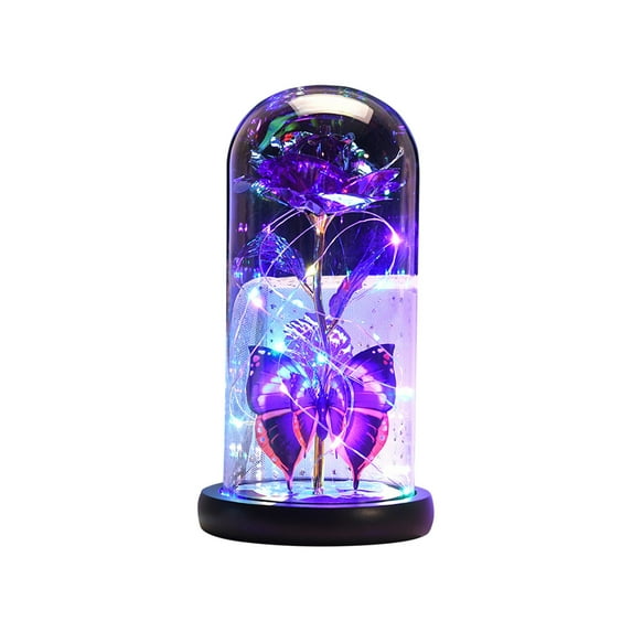 Valentine’s Day Luminous Immortal Rose in Glass Dome Ornament,Colorful LED Light-Up Forever Flower Romantic Decor for Women Anniversary Birthday Gift
