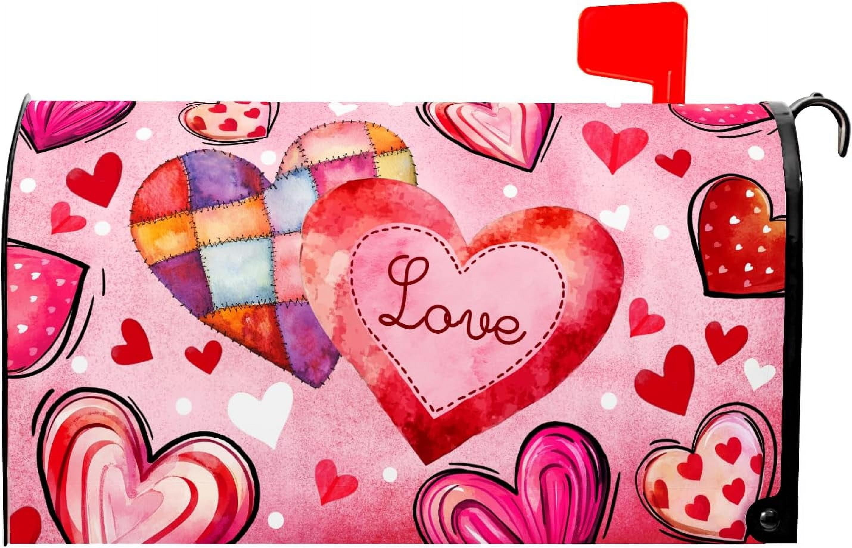 Valentine''s Day Magnetic Mailbox Cover Red Pink Heart Mailbox Cover Magnetic Standard Size 21 X 25.5 Inch Valentine Mailbox Post Cover Mailbox Wraps Mailbox Decor for Home Garden Outdoor Yard