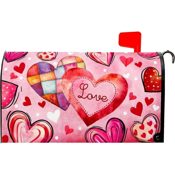 Valentine''s Day Magnetic Mailbox Cover Red Pink Heart Mailbox Cover Magnetic Standard Size 21 X 25.5 Inch Valentine Mailbox Post Cover Mailbox Wraps Mailbox Decor for Home Garden Outdoor Yard