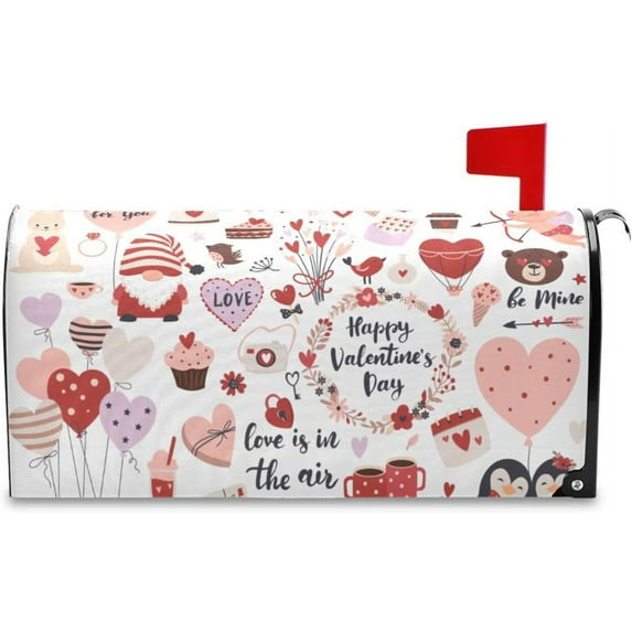 Valentine''s Day Mailbox Covers, Valentine''s Day Heart Balloon Gnome Mailbox Covers Oxford Cloth Post Box Cover with Magnetic Strip for Garden Yard Decor