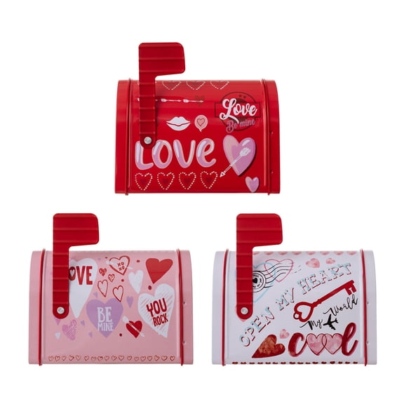 Valentine’s Day Mailbox Decor | Iron Heart Love Storage Box | Red White Romantic Design | 5.31x3.74x3.15in | Durable Festive Organizer for Gift Notes Tabletop Display