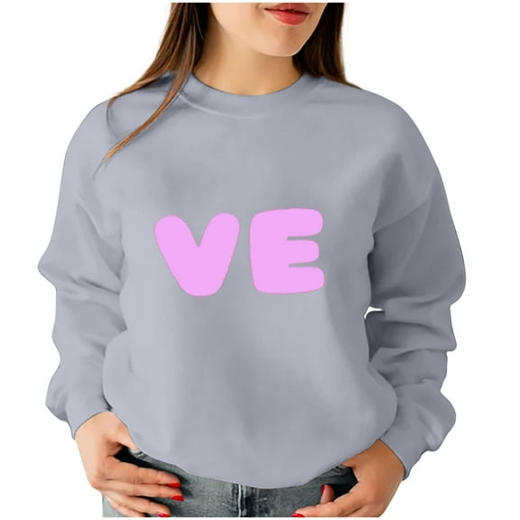 Valentine's Day Matching Couples Sweatshirts Long Sleeve Crewneck Pullovers Love Heart Print Tops for Women and Men (XL, Gray#A|Women)