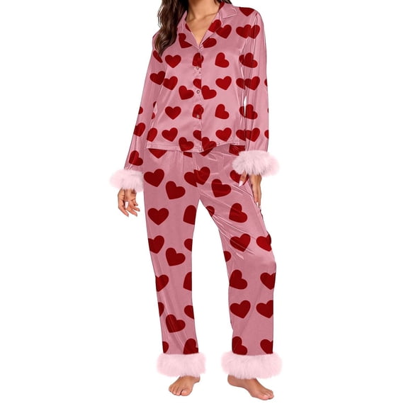 Valentine's Day Matching Pajamas for Couples Fall Fashion Must Have Women Pajama Sets V Neck Women's Sleepwear Long Sleeve Womens Pjs Sets Watermelon Red