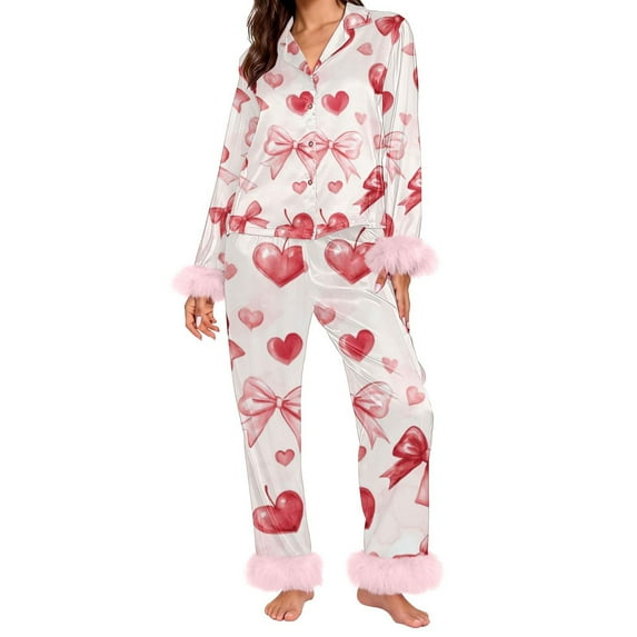 Valentine's Day Matching Pajamas for Couples Fall Fashion Must Have Women Pajama Sets V Neck Women's Sleepwear Long Sleeve Womens Pjs Sets Light Pink
