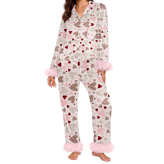 Valentine's Day Matching Pajamas for Couples Fall Fashion Must Have Women Pajama Sets V Neck Women's Sleepwear Long Sleeve Womens Pjs Sets Light Pink