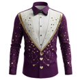 thumbnail image 1 of Valentine's Day Men Fashion Shirt Casual Long Sleeve Digital Print Button Down Loose Fit Top Purple L, 1 of 5