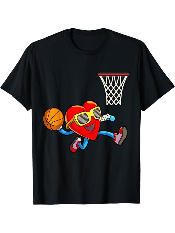 Valentine s Day Men Heart Dunking Basketball Sport Graphic T-Shirt