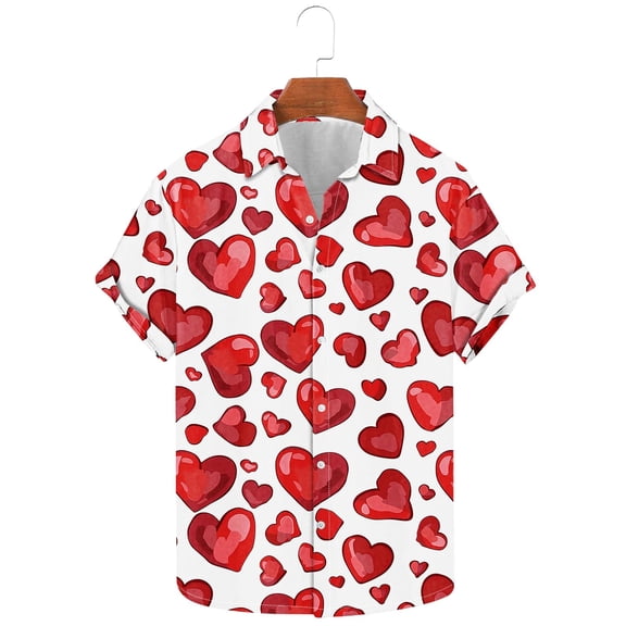 Valentine's Day Men's Shirt, Short Sleeve Shirts for Men, Men's Valentine's Day Printed Shirt Casual Short Sleeved Lapel Shirts Tops
