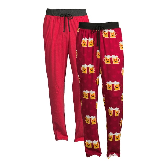Valentine's Day Men's and Big Men's Sleep Pants, 2-Pack, Heather Red and Match Made Beer Designs