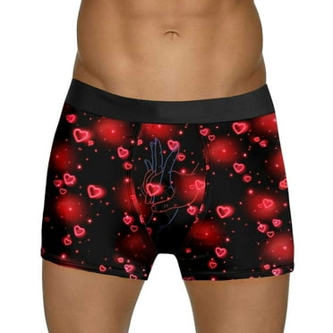 Valentine's Day Mens Boxer Briefs Heart Printing Low Rise Underwear For Men Comfortable Stretch Trunk Underpants Grey M