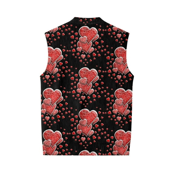 Valentine's Day Mens Vest V Neck Casual Sleeveless Knitted Button Cardigan Big and Tall Sweater Vest