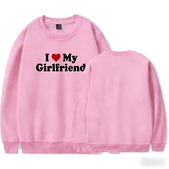 Valentine's Day Mercch Couple Outfit: I Love My Girlfriend Crew Neck Casual Sweatshirt Men's Fashion Pullover