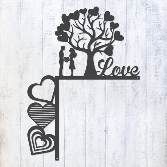 Valentine’s Day Metal Door Corner Piece - Love Tree Design | Decorative Steel Accent for Home & Entryway (LS-B-14"x10")