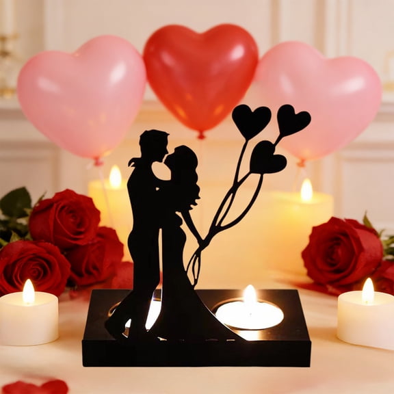 Valentine's Day Metal Heart-Scroll Candle Holder & Tea Light, Romantic Tabletop Décor for Proposals, Weddings and Anniversaries