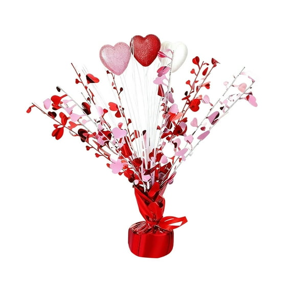 Valentine’s Day Metallic Foil Spray Centerpieces, Heart Foam Gleam N’Burst Table Decorations, Romantic Red Pink Party Tabletop Decor, Love-Themed Festive Holiday Celebration Arrangement