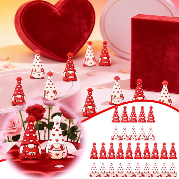Valentine's Day Mini Gnome Figurine Cute Desktop Ornament For Home Desk Shelf Creative Fun Easter & Ramadan Home Desktop Ornament Decor Red 3.5x1.8cm