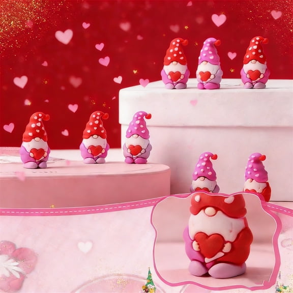 Valentine's Day Mini Gnomes Figures, Valentine's Day Heart Gnomes, Tiny Gnomes Figurines for Gifts Small Gnome to Hide Rubber Gnome Statues for Valentines Party (5PCS)