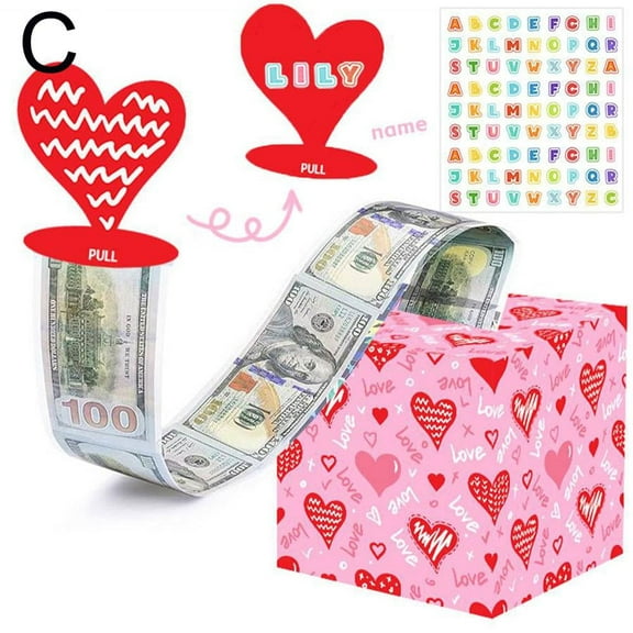 Valentine's Day Money Box for Cash Pull Pink & Red Money Pull Box for Cash Gift DIY Money Box Pull Out Kit for Birthday Valentines
