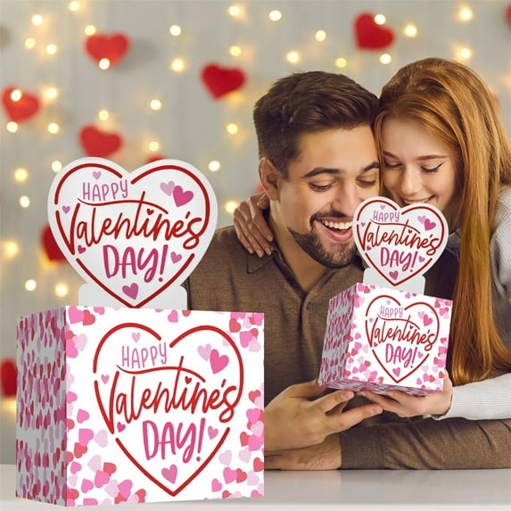 Valentine's Day Money Pull Surprise Gift Box - Heart Theme Cash Reveal Gift Container, Romantic Gift for Her/Him, 5.1x5.1x4.3 Inches