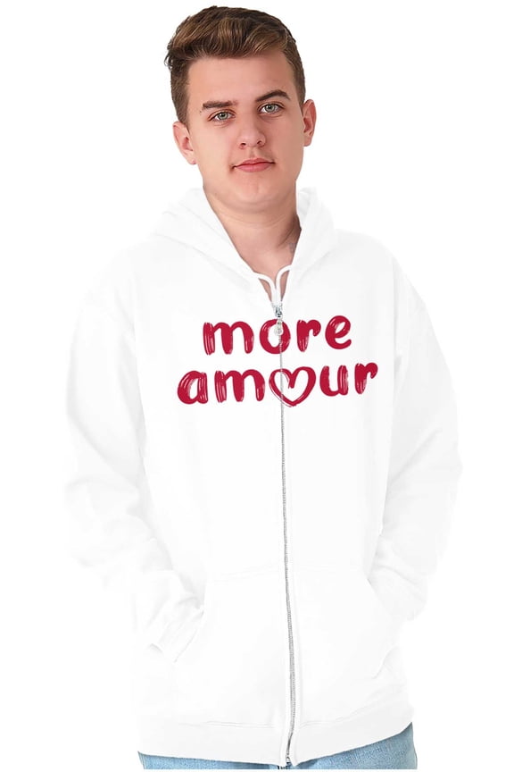 Valentine's Day More Amour Heart Unisex Fleece Graphic Zip Up Hoodie Brisco Brands 2X