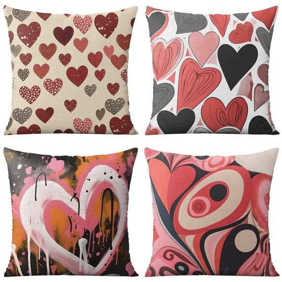 Valentine's Day Mother's Day Anniversary Decorative Throw Pillow Covers 16"x16", Set Of 4, Linen Study Sofa Cushion Cover Indoor Living Room Home Decor