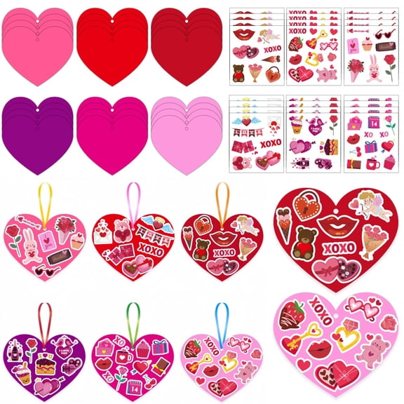 Valentines Day & Mothers Day Heart Craft Kit  24 DIY Cards with Stickers & Ribbons