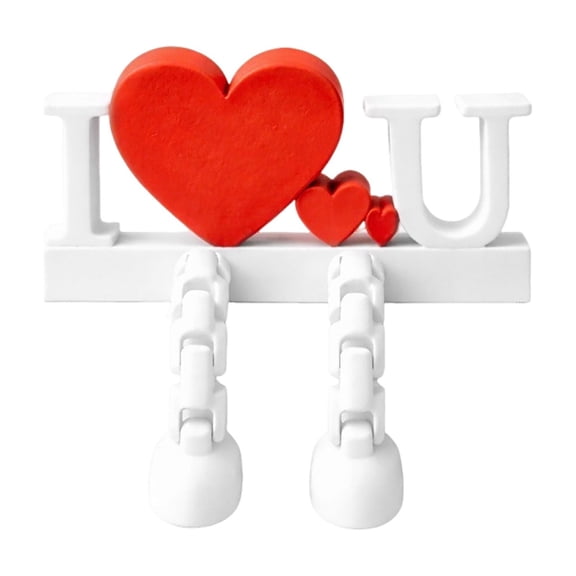Valentine's Day Movable Joint Ornament with I Love U Design Red Heart and Flexible Legs for Desktop Shelf or Party Decoration White