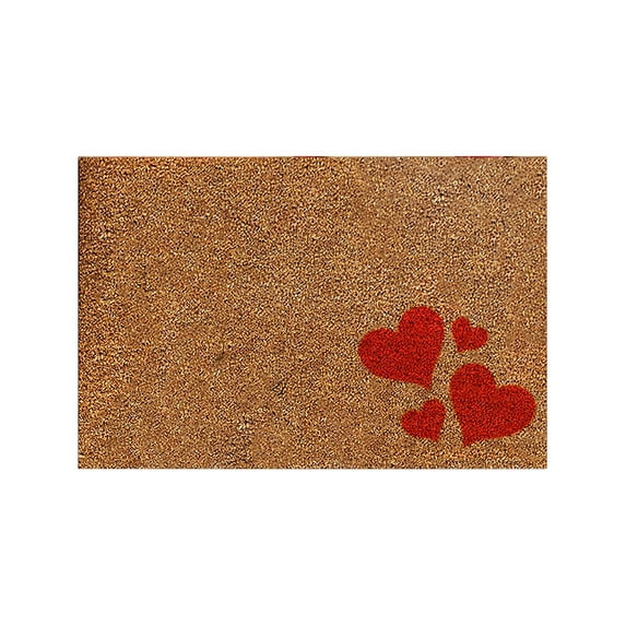 Valentine's Day Natural Coir Doormat Red Love Heart Welcome Floor Mat Non- Entrance Door Rugs for Indoor Outdoor Home Bathroom Decor, 15.7 x 23.6 Inch,C