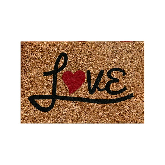 Valentine's Day Natural Coir Doormat Red Love Heart Welcome Floor Mat Non- Entrance Door Rugs for Indoor Outdoor Home Bathroom Decor, 15.7 x 23.6 Inch,A
