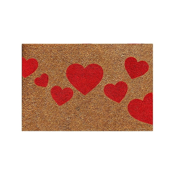 Valentine's Day Natural Coir Doormat Red Love Heart Welcome Floor Mat Non- Entrance Door Rugs for Indoor Outdoor Home Bathroom Decor, 16*24 Inch, Gifts for Women