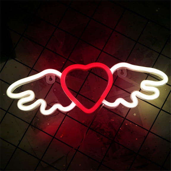 Valentine's Day Neon Decor Lights Wing Heart Shape USB Battery Powered Double-Use for Indoor Outdoor Party Wedding Home Decorations 14.17x4.72in