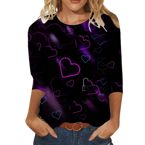 Valentine's Day New Casual Women's Casual T Shirt Long Sleeve Printed Crewneck Top