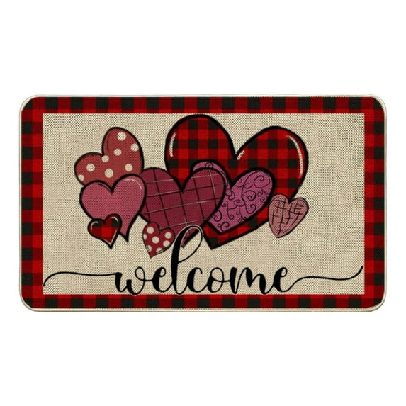 Valentine's Day Non- Heart Doormat - Indoor Outdoor Entrance & Bathroom Mat | Dirt Trapper for Valentine's Day Decor,Watermelon Red