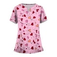 thumbnail image 1 of Valentine's Day Nurse Uniforms for Women Summer Love Heart Printed V Neck Breathable Scrub Tops Short Sleeve Professionals Soft Stretch Workwear Shirt with Pockets (Pink), 1 of 4