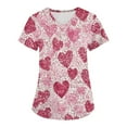 thumbnail image 1 of Valentine's Day Nurse Uniforms for Women Summer Love Heart Printed V Neck Breathable Scrub Tops Short Sleeve Professionals Soft Stretch Workwear Shirt with Pockets red Large, 1 of 4