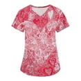 thumbnail image 1 of Valentine's Day Nursing Uniforms Shirts Women Love Heart Printed V Neck Breathable Workwear Shirt Short Sleeve Professionals Soft Stretch T-Shirts with Pockets  Medium, 1 of 4