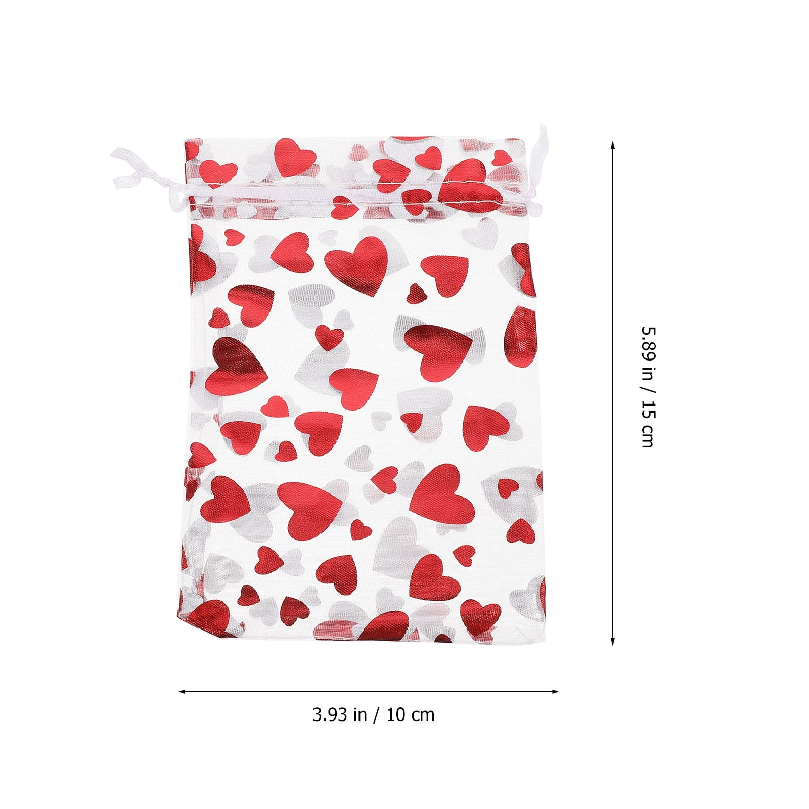 Valentine's Day Organza Bags 50Pcs Organza Drawstring Bags Heart Candy Pouches Valentine's Day Gift Bags