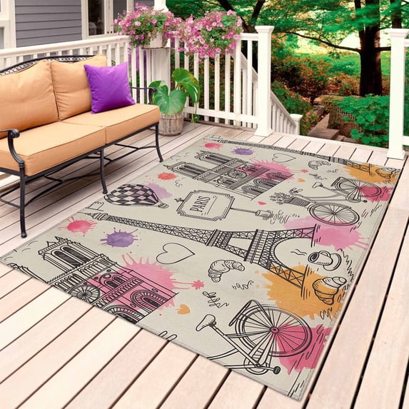 Valentine's Day Outdoor Rug 4x6 Ft, Non Slip Washable Area Rug, Cartoon Modern Art Valentines Patio Rugs Carpet Runner, Large Floor Mat for Indoor/Outdoor Deck Porch Camping